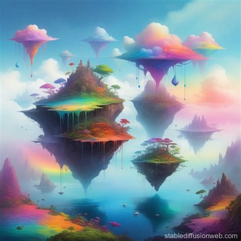 Rainbow Colored Sky Over Floating Islands Stable Diffusion Online