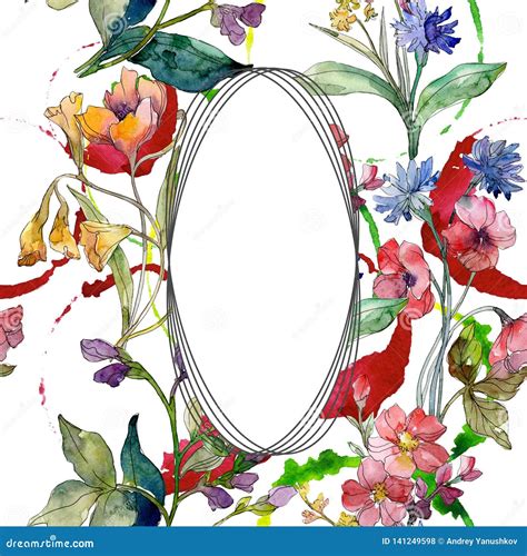 Wildflower Bouquet Floral Botanical Flowers Watercolor Background Illustration Set Frame