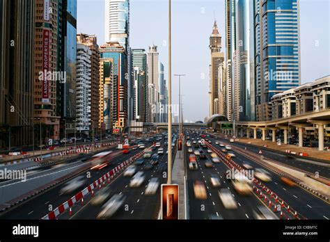 Traffic And New High Rise Buildings Along Sheikh Zayed Road Dubai