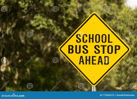 School Bus Ahead Warning Sign Stock Image - Image of children, slow ...