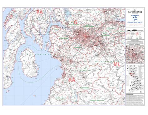 Glasgow and the Clyde Postcode Wall Map Sector Map 25