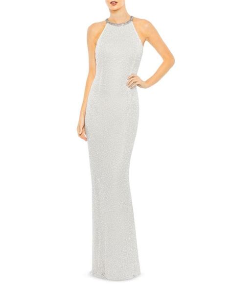 Mac Duggal Synthetic Halter Neck Sequin Gown In White Lyst