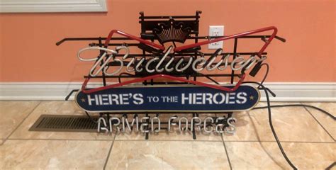 Budweiser Bar Neon Light Sign Heres To The Heroes Armed Forces 1984786755