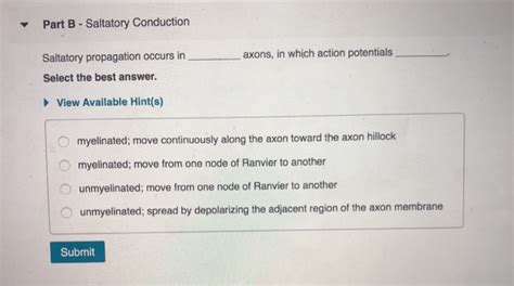 Solved - Part B - Saltatory Conduction axons, in which | Chegg.com