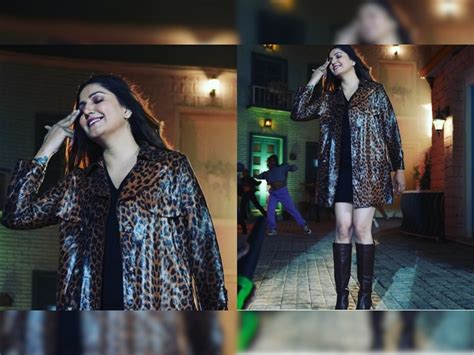 Sapna Choudhary In Black Short Dress With Tiger Print Leather Jacket