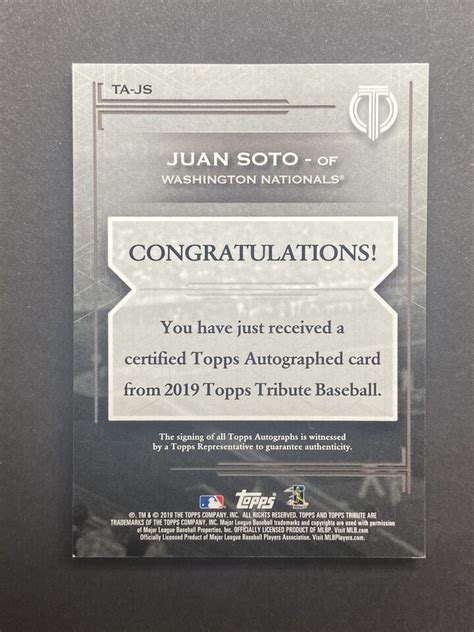 2019 Topps Tribute Auto Juan Soto Green 99 TA JS Nationals