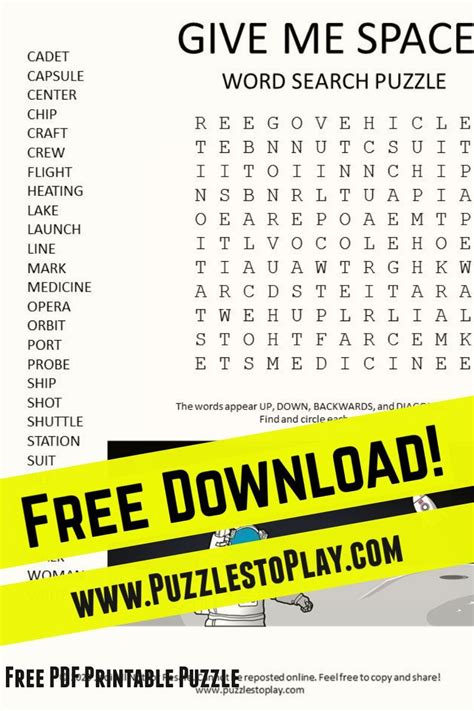 The Give Me Space Word Search Is A Unique Word Game With A Word List Of