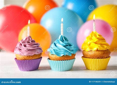 Delicious Birthday Cupcakes With Candles Stock Image - Image of ...