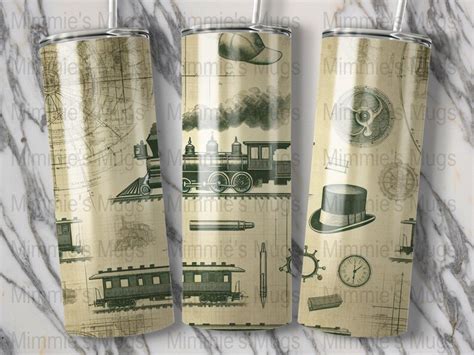 Vintage Train Blueprint Tumbler Wraps Steampunk Skinny Tumbler PNG 20