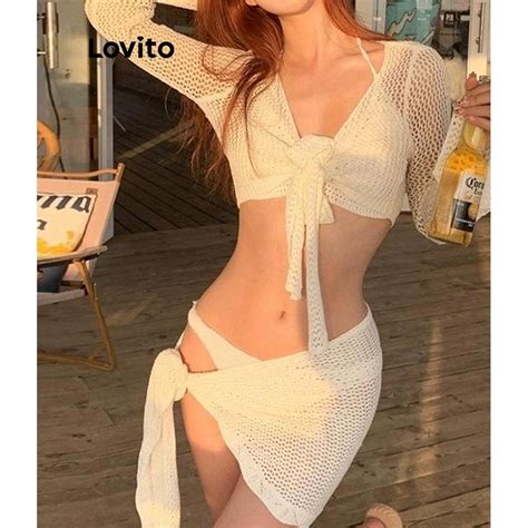 Lovito Women Casual Plain Lace Up Bikini Sets Lna Shopee Philippines