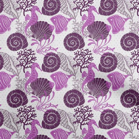 OneOone Cotton Silk Purple Fabric Ocean Underwater Life Sewing Material