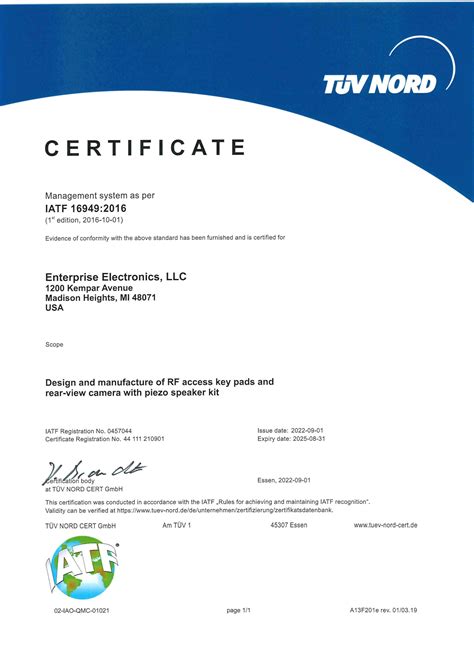 Iatf Automotive Quality Management System Certified Enterprise