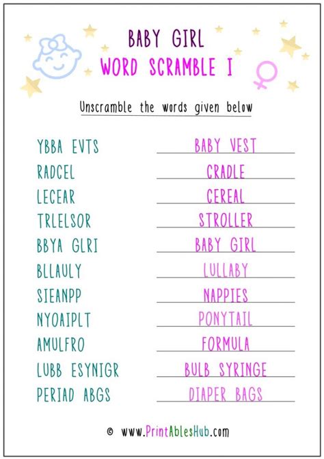 Baby Scramble Printable Worksheets 13 Free Printable Baby Shower Word ...