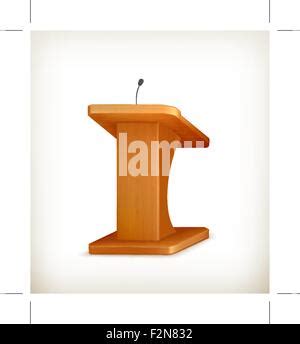 Brown Wooden Podium Tribune Rostrum With Microphones And Light