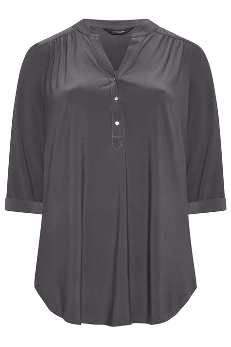 Yours Curve Plus Size Grey Half Placket Shirt Yours Clothing