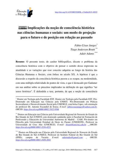 Pdf Implicações Da Noção De Consciência Histórica Nas Ciências