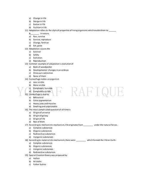 Multiple Choice Questions About Evolution Pdf