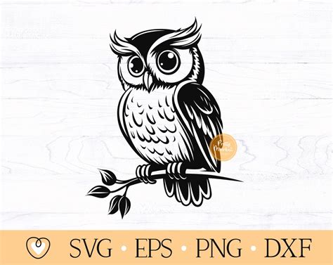 Owl Svg Owl On A Branch Svg Owl Clipart Png Dxf Etsy