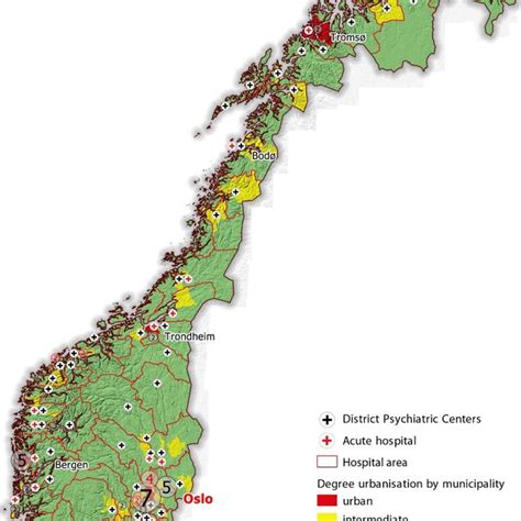 Map showing distribution of psychiatric hospital wards and district ...