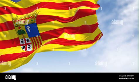 Aragonese Flag Waving In The Wind On A Clear Day Stock Photo Alamy