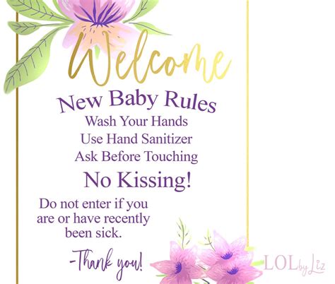 New Baby Rules For Visitors Hospital Door Sign For New Baby Gold And