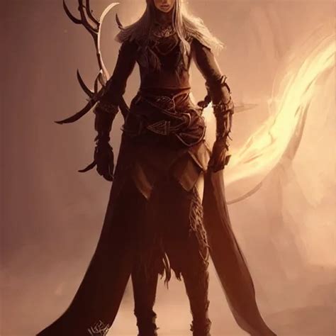 A Sullen Female Elf Druid In Dark Clothes With A Long Stable