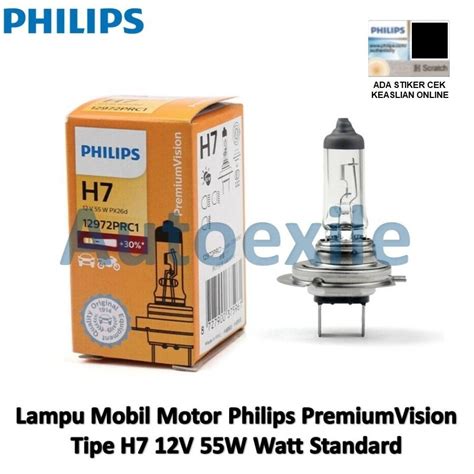 Jual Philips Premium Vision H7 12V 55W 80W 3350K 30 Terang Lampu