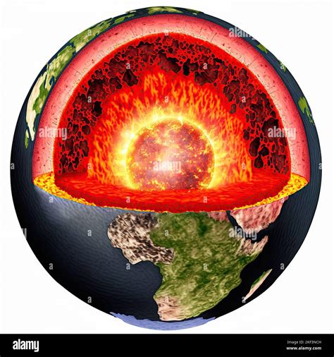 Cross Section Cutaway Of The Planet Earth With Lava Inside Isolated On