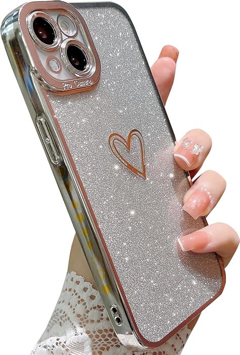 Compatible With Iphone Glitter Plating Love Heart Case Cute Luxury