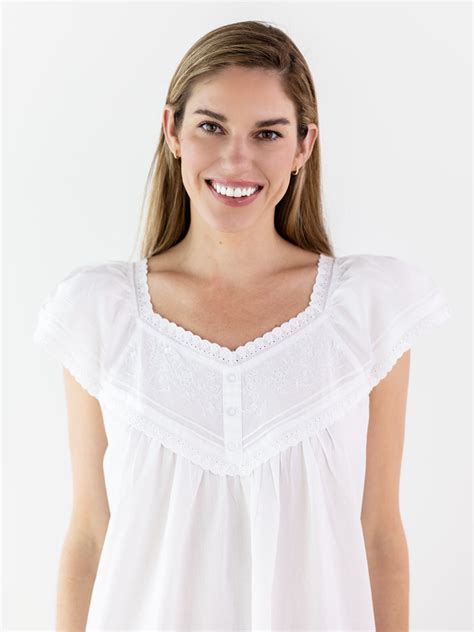 Jacaranda Living Valerie White Cotton Nightgown Lace Trim