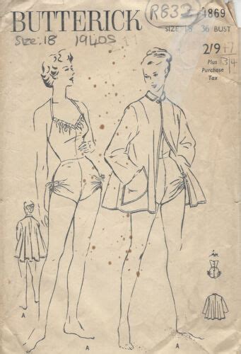 1940s Vintage Sewing Pattern B36 BATHING SUIT BEACH COAT R832 EBay