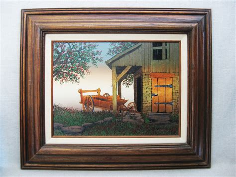 Painting Vintage Barn Landscape Painting Watercolor Framed Original