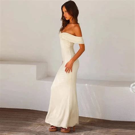 White Off Shoulder Maxi Dress Verostyle