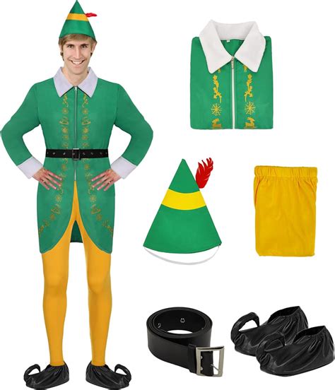 Buddy The Elf Costume Adult Men Elf Costumes Christmas Outfits Suits With Hat Shoes