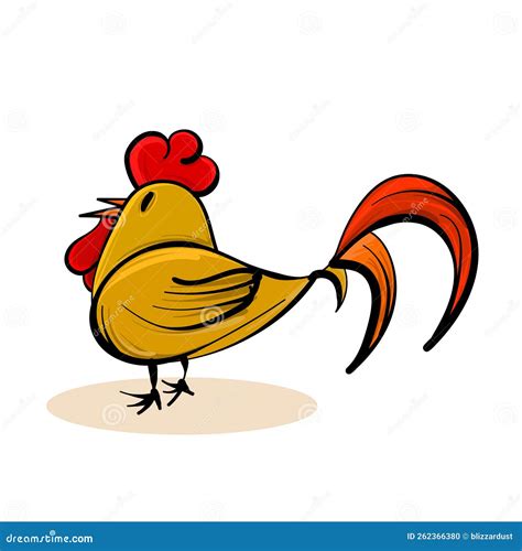 Hand Drawn Cute Rooster Cartoon Vector Illustration Isolated On A White