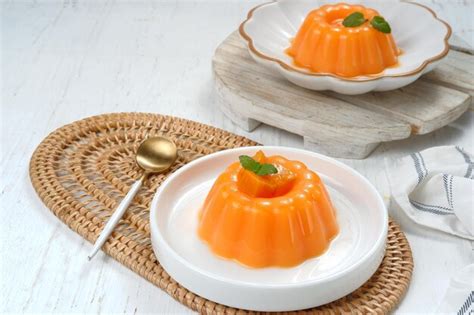 Premium Photo Mango Pudding Jelly Dessert On White Plate On White