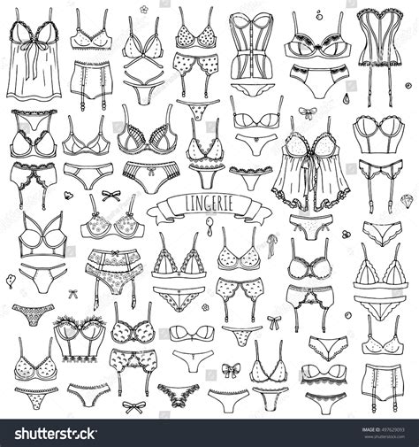 Hand Drawn Doodle Lingerie Icon Set Vetor Stock Livre De Direitos