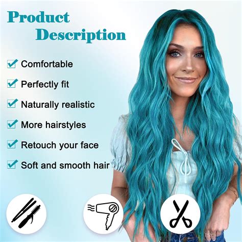 Nayoo Long Ombre Bluish Green Wavy Wig For Women 26 Inch Middle Part Curly Wavy Wig Natural