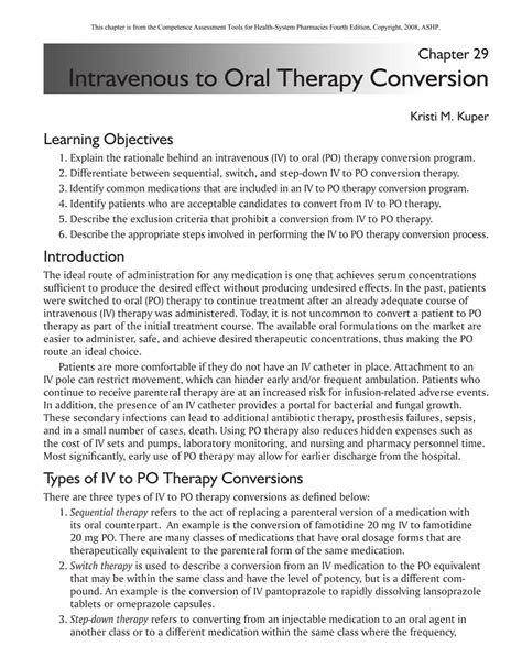 Intravenous To Oral Therapy Conversion American Society Of