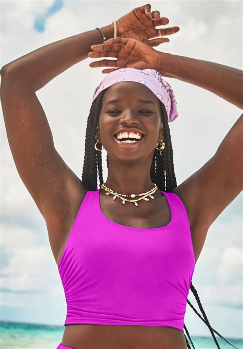 Cropped Racerback High Waist Side Tie Tankini Set Very Fuchsia Very Fuchsia Woman Within