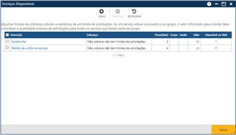 Cw Tabela Servi Os Servi Os Dispon Veis Manual Sagres