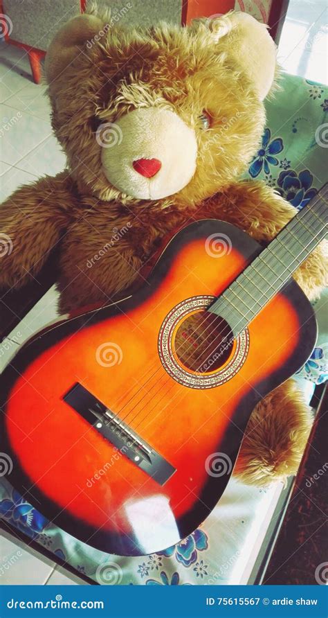 Teddy Bear With Guitar Stock Image Image Of Bear Kidding 75615567