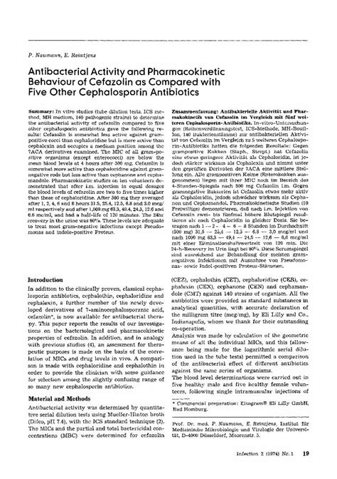 Pdf Antibacterial Activity And Pharmacokinetic Behaviour Of Cefazolin