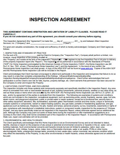 Free Inspection Agreement Samples In Pdf