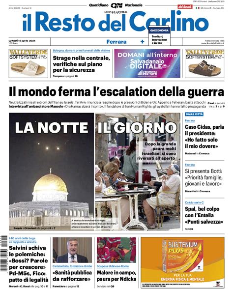 La Prima Pagina Del Resto Del Carlino Di Oggi Edizione Ferrara Di