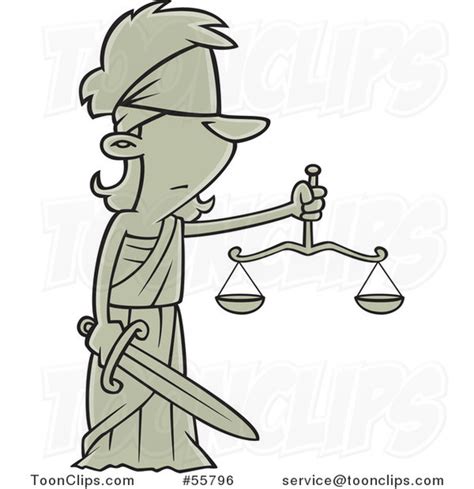 Cartoon Lady Justice Blindfolded With A Sword And Scales By Ron