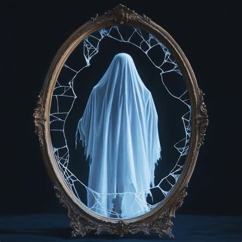 A Haunted Mirror With Cracked Glass Reflecting A Ghostly Figure