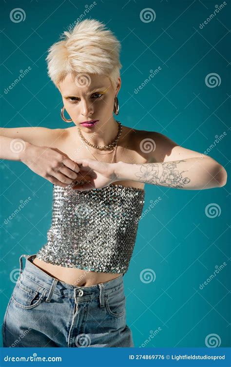 Tattooed Albino Model in Fashionable Outfit Stock Photo - Image of ...