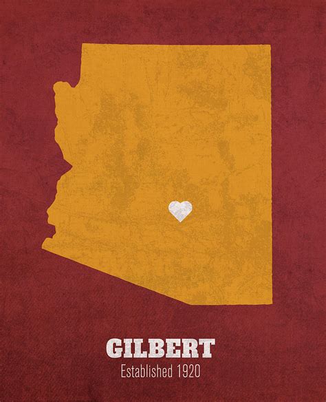 Gilbert Arizona City Map Founded 1920 Arizona State University Color