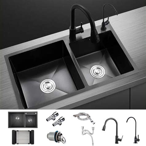 contemporary style double sink stainless steel  holes sink  kitchen